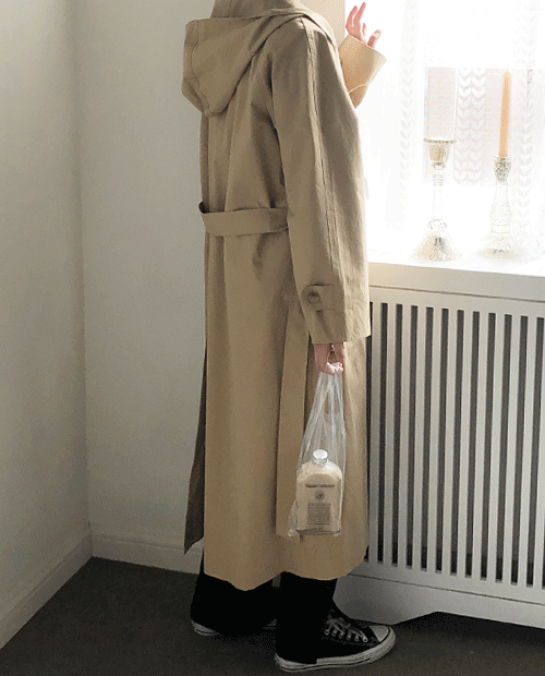 hood trench coat : beige